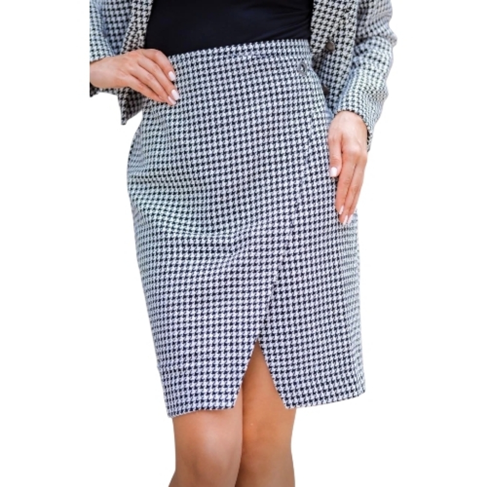 Nicole Miller Cross Hatch Skirt Houndstooth Small Stones Sz 8 Career  Casual